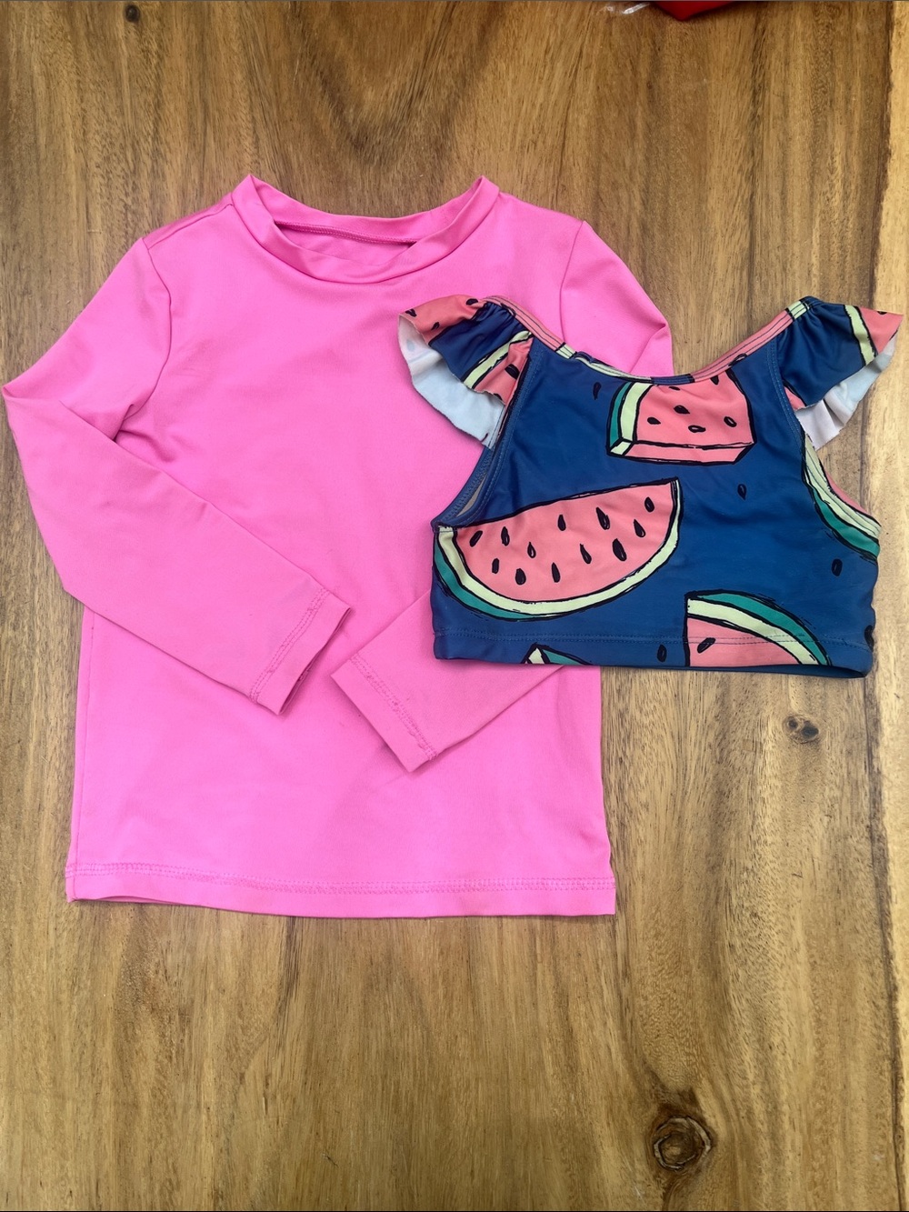 Tea Collection Girls Pink Rashguard with Blue Watermelon Tankini Top